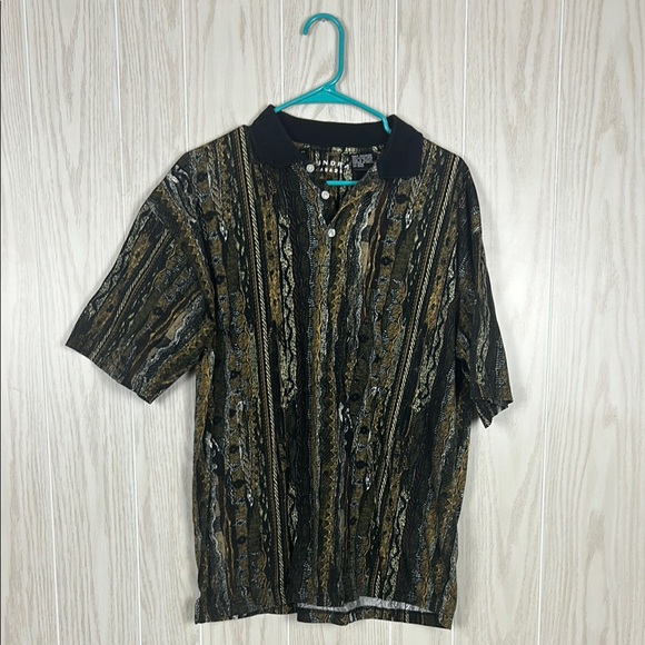 Vintage Tundra Canada Cotton Brown Patterned Men's Polo Shirt, M - Picture 1 of 5
